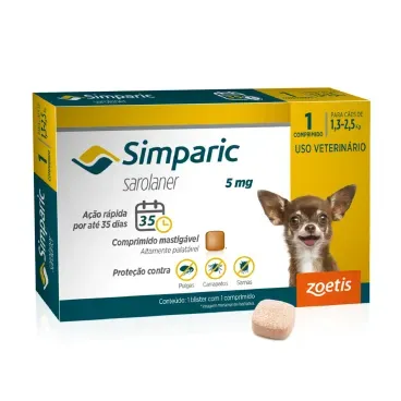 Antipulgas Simparic 5mg Para Caes 1,3 a 2,5kg